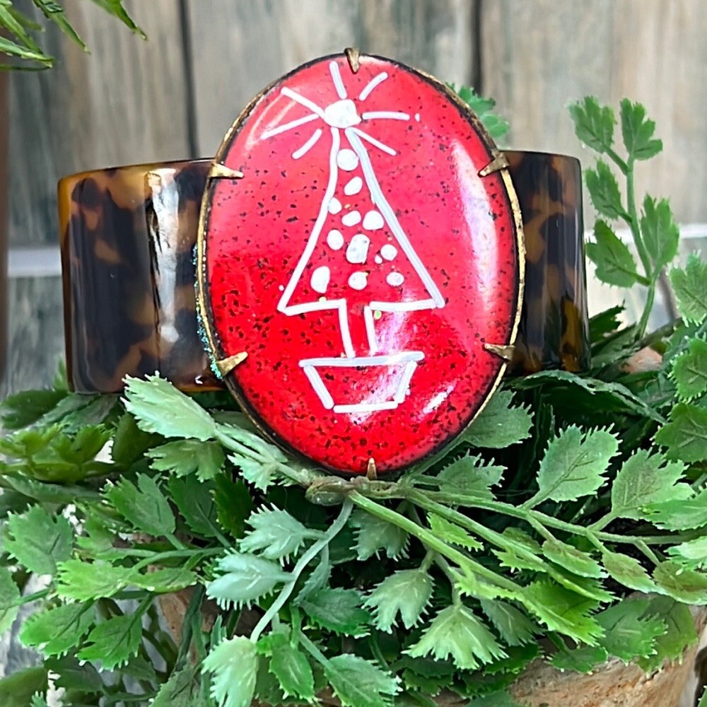 Adorned Crown Artisan Assemblage tortoise shell enamel Christmas tree bracelet