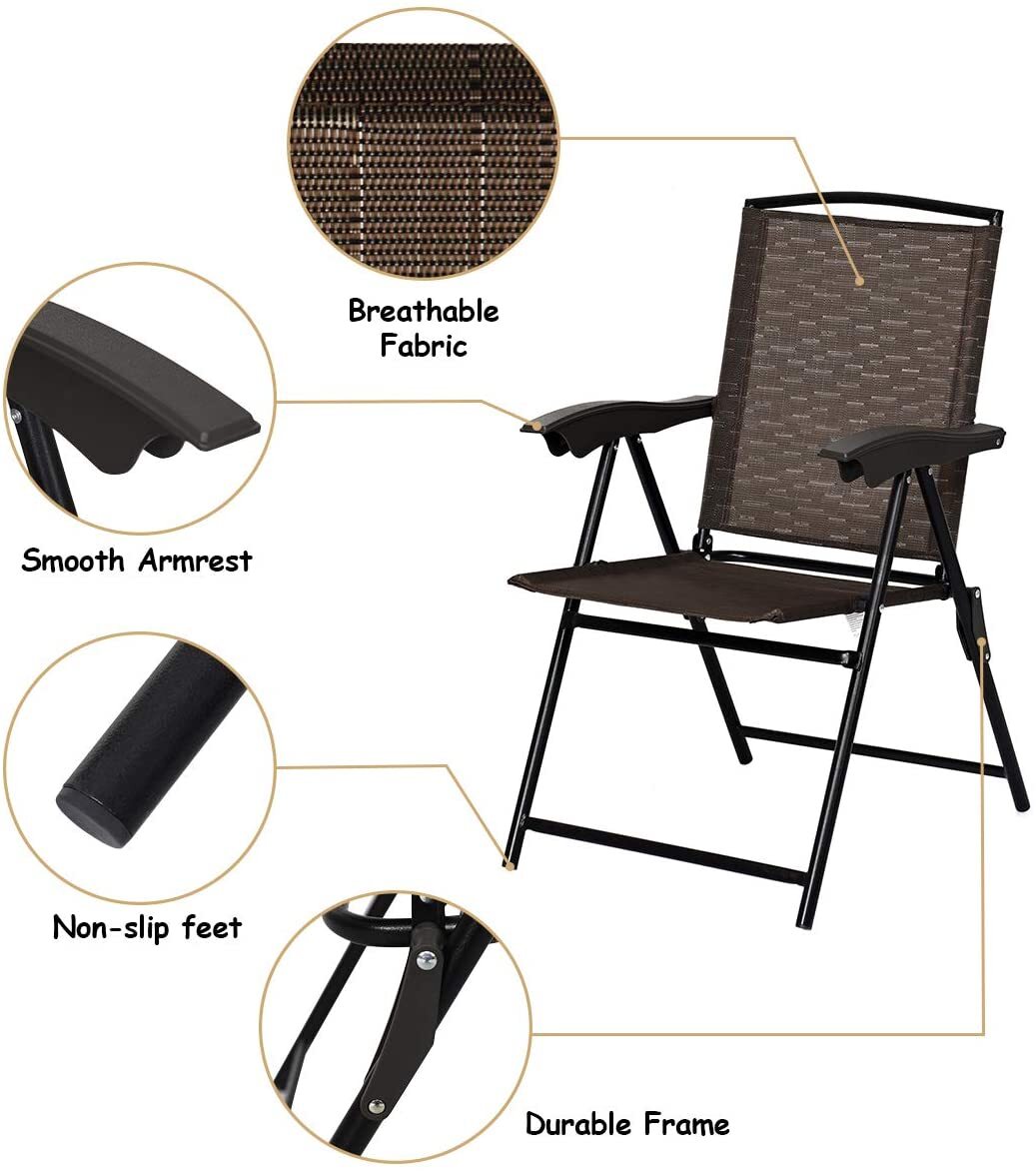 5PCS Bistro Patio Furniture Set 4 Folding Adjustable Chairs Glass Table W/Hole