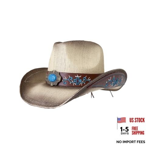 LIDHAY Men & Women's Woven Straw Cowboy Cowgirl Hat New Western One Size Khaki