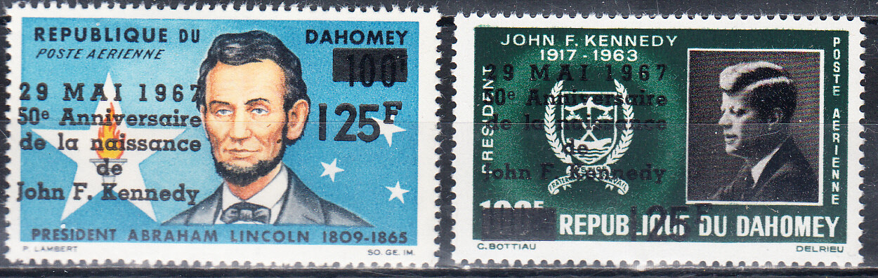 W DAHOMEY C055-C56 KENNEDY 50TH BIRTH ANNIVERSARY OVERPRINTED SET