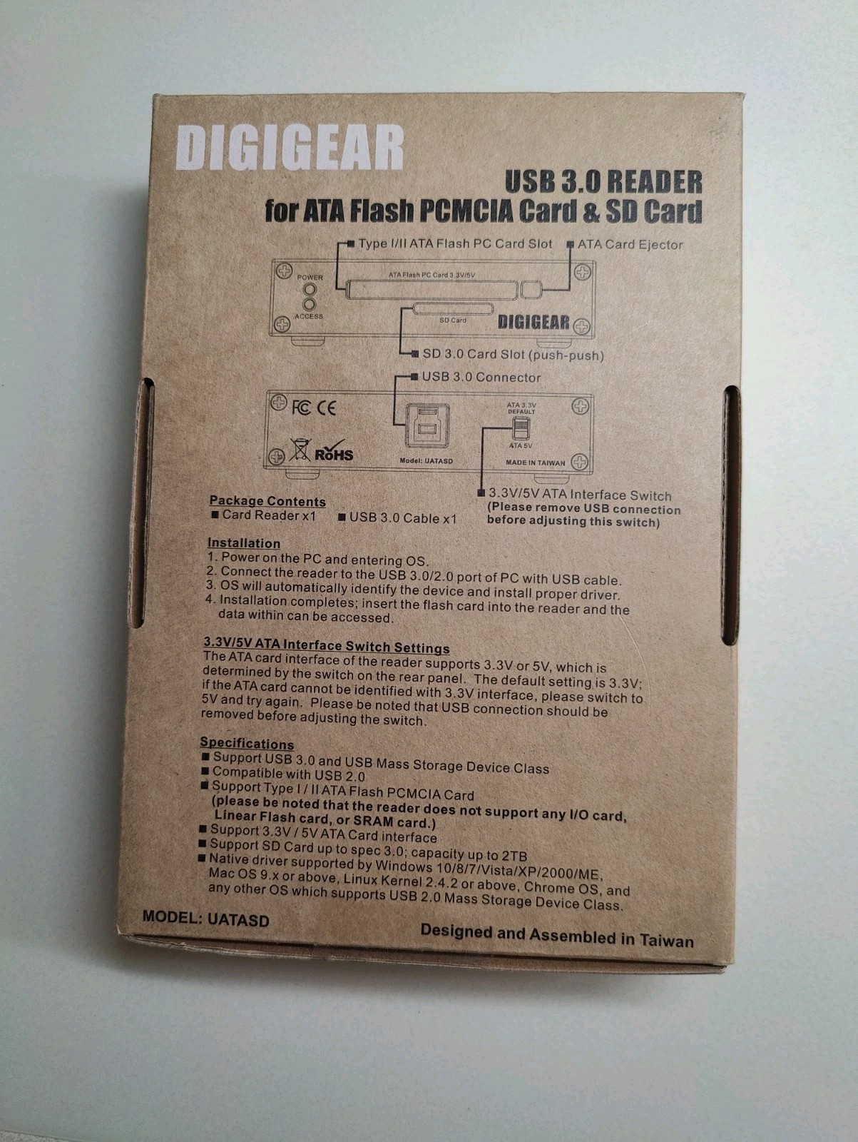 DIGIGEAR ATA Flash PCMCIA PC Card SD SDHC SDXC USB 3.0 Card Reader