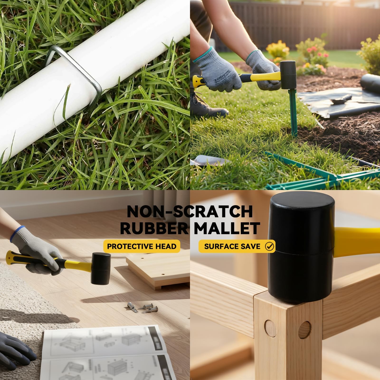 Rubber Mallet Hammer Soft Mallet - 12.4 oz Rubber Hammer Mallet, Soft Rubber ...