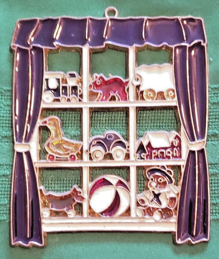 Vintage 4" Holiday Toys Window Theme Square Suncatcher