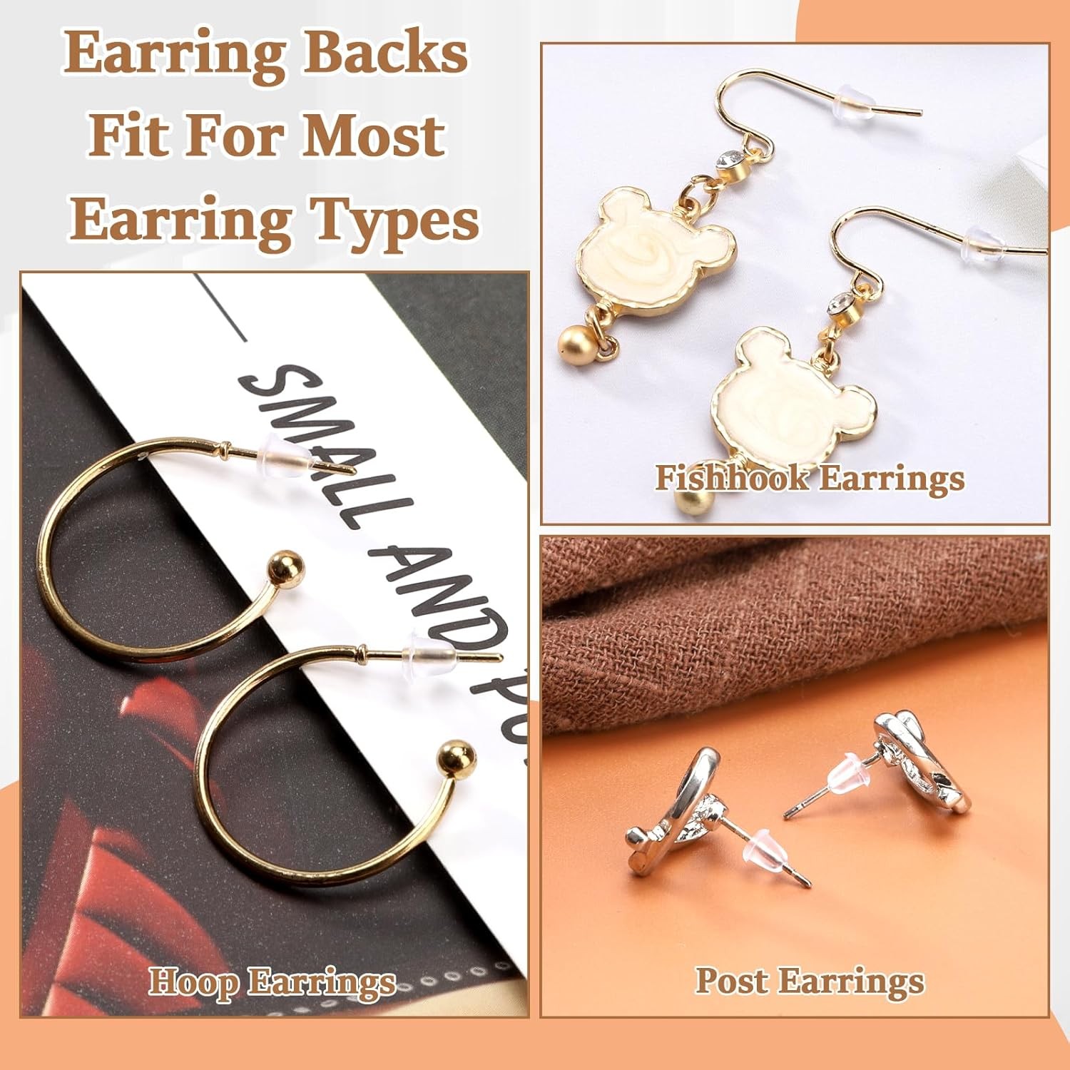Rubber Earring Backs Soft Clear Earring Backings for Studs Hypoallergenic Silico