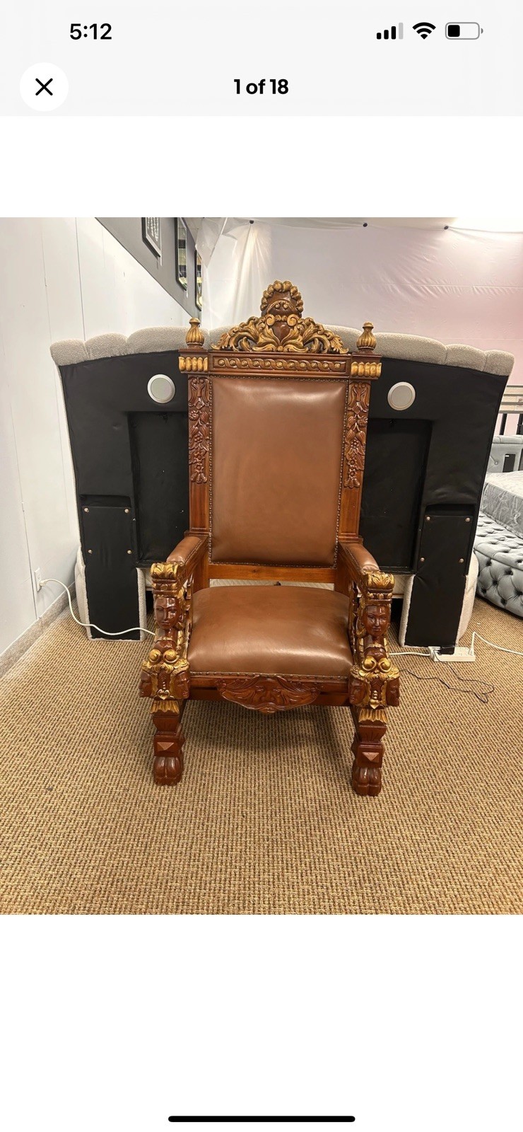 Vintage Over Size Antique Throne Chair Rare Hand Crafted 69 In Taller 30 In Wide