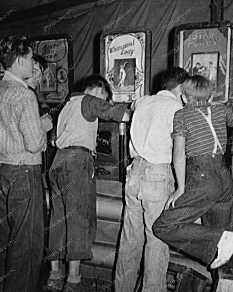 Penny Arcade Peep Movie Machines 1940s 8" - 10" B&W Photo Reprint