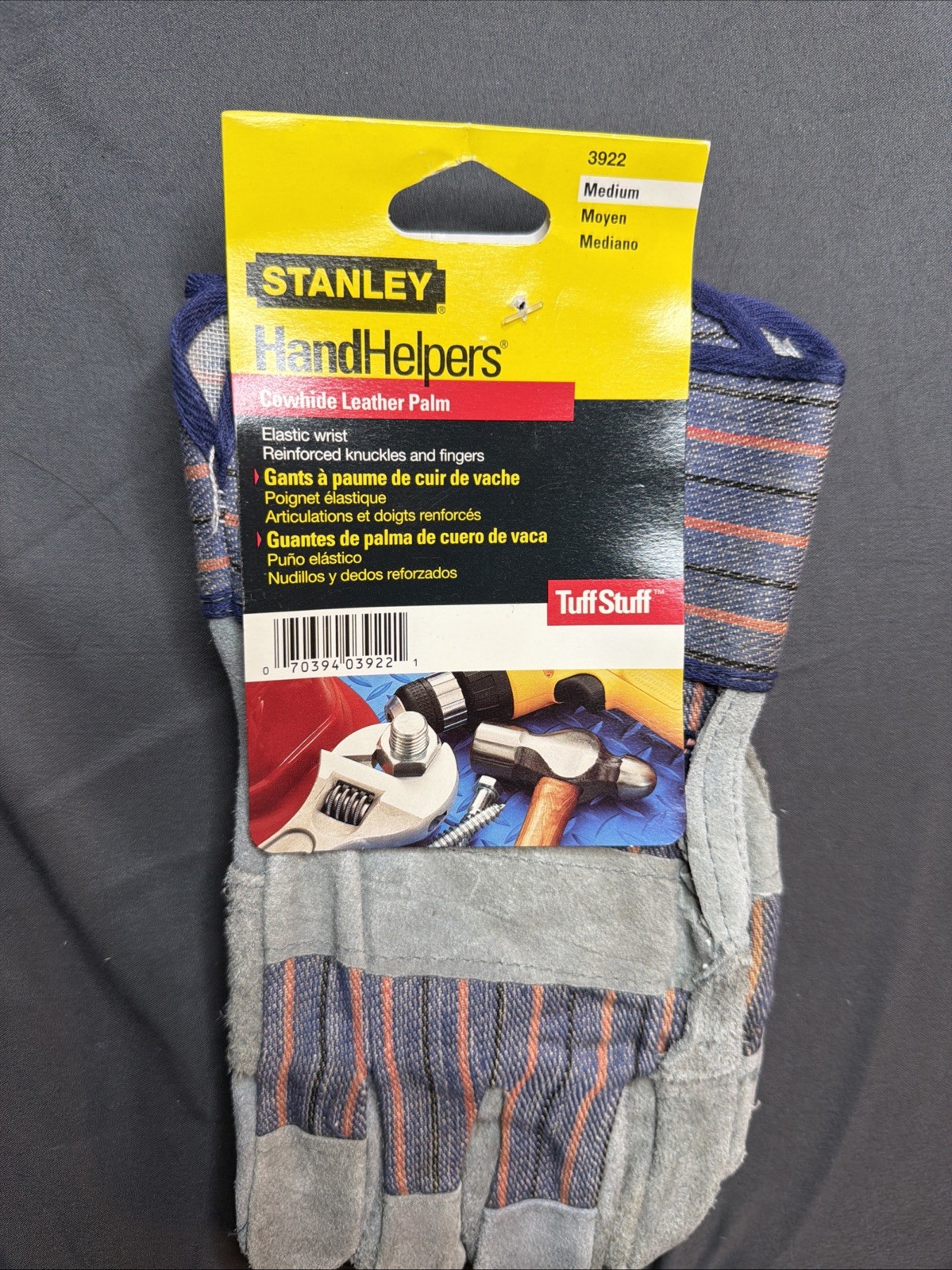NEW Stanley Hand Helpers Cowhide Leather Palm Tuff Stuff Work Glove Medium