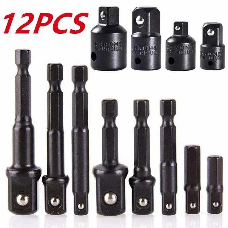 12pcs Impact Socket Adapter & Reducer Set Drill Extension Nut Driver Kit - NEW