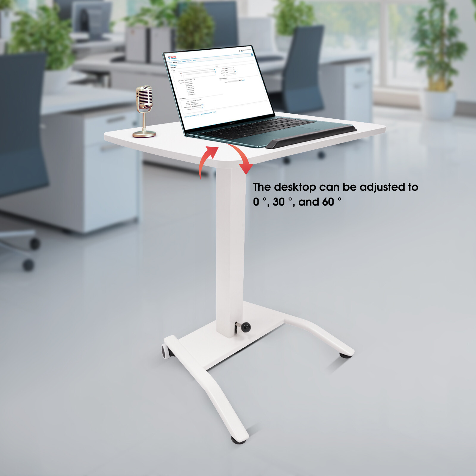 Adjustable Rolling Desk Height & Tilt 71-108 cm Portable Laptop Table White