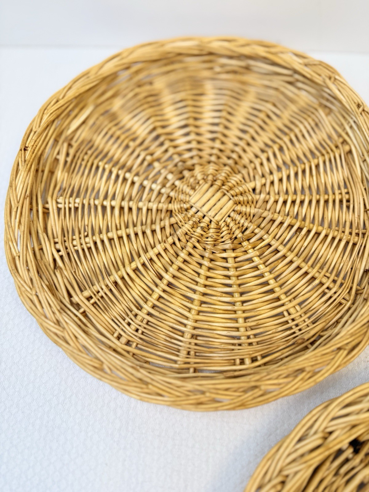 HEAVY Woven Wicker Rattan Round Wicker Plates 11” D With Sides LOT OF 3