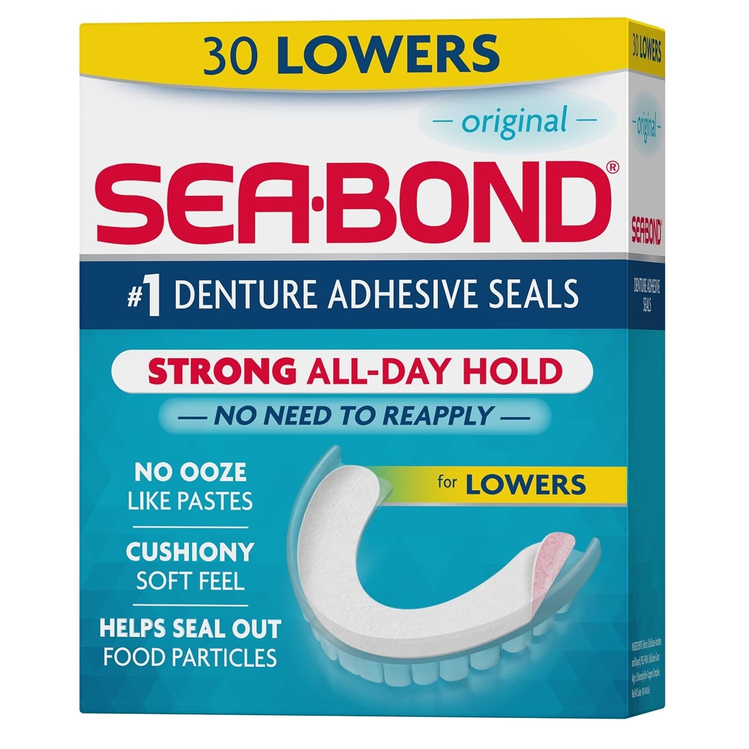 Secure Lowers Denture Adhesive Seals | 30 Count, Easy Application