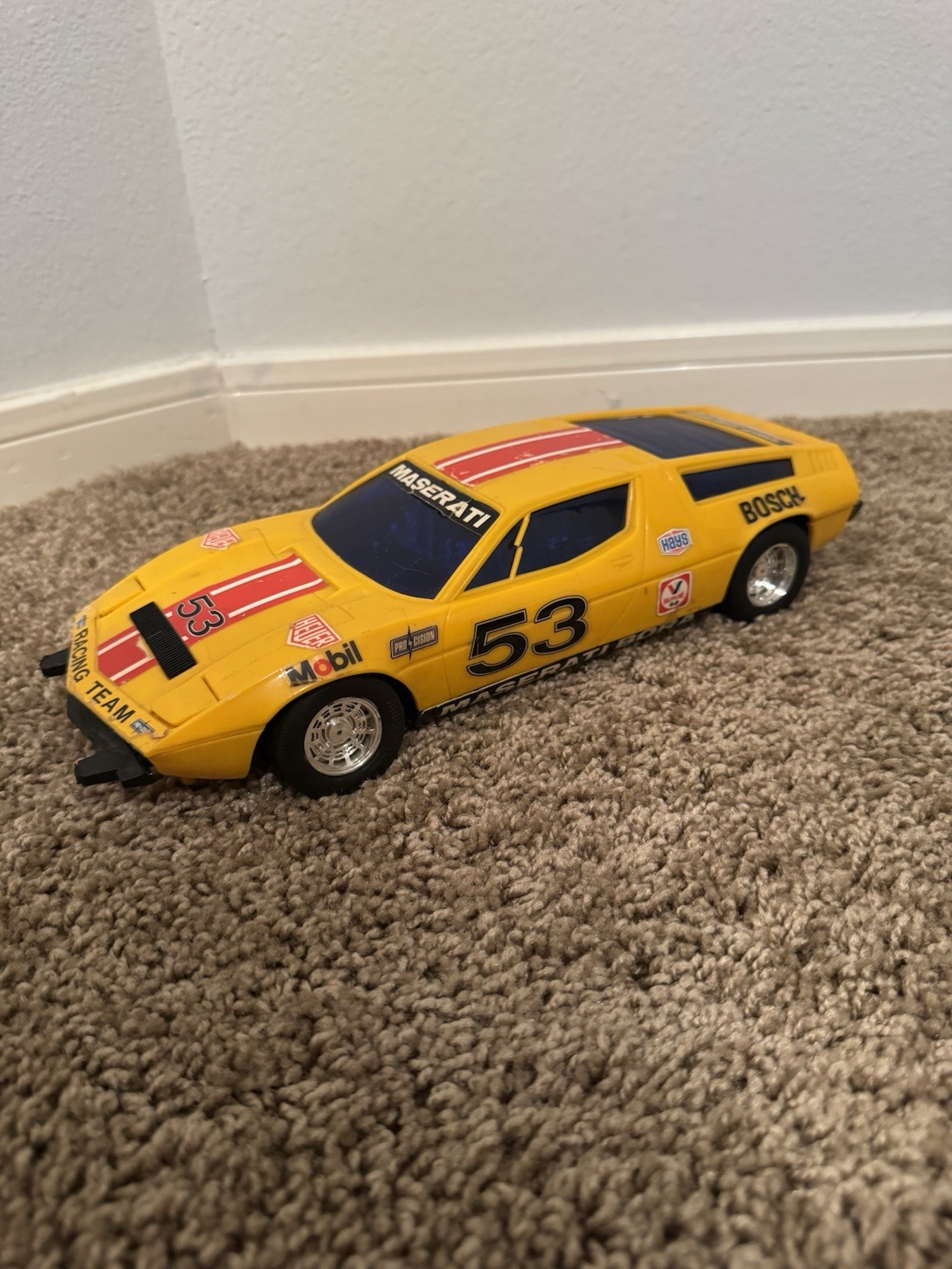 Vintage 1977 Daishin Pro-cision Yellow Maserati Bora R/C Car, Parts or Rebuild