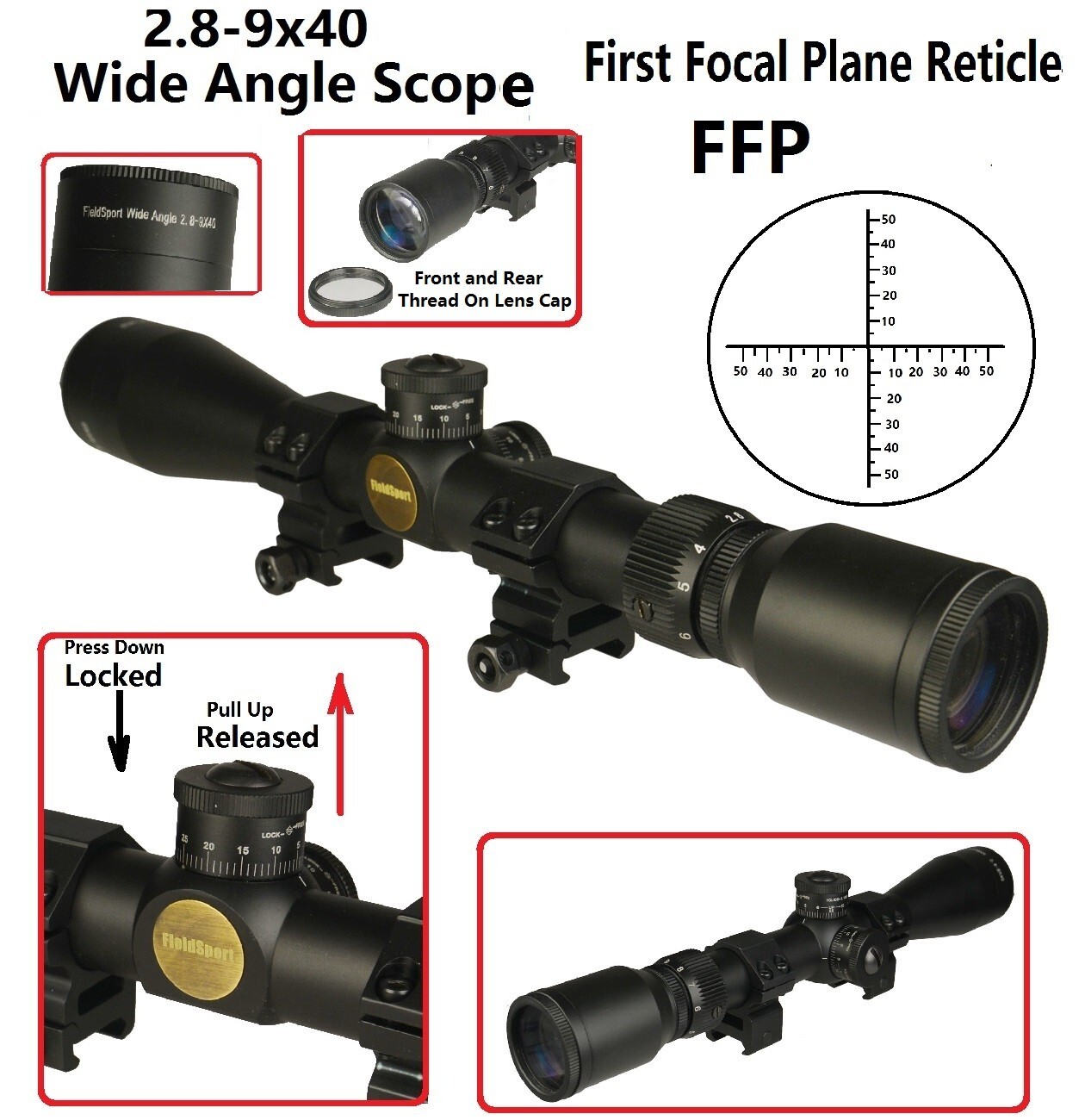 2.8-9x40 FFP First Focal Plane Reticle Wide Angle Scope