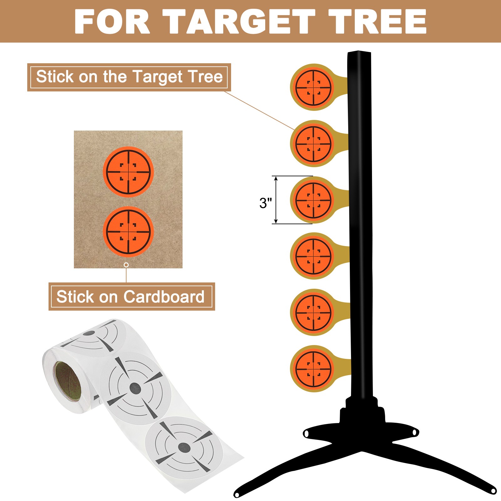1 Roll Fluorescent Round Splatter Target Stickers 3", White/Black