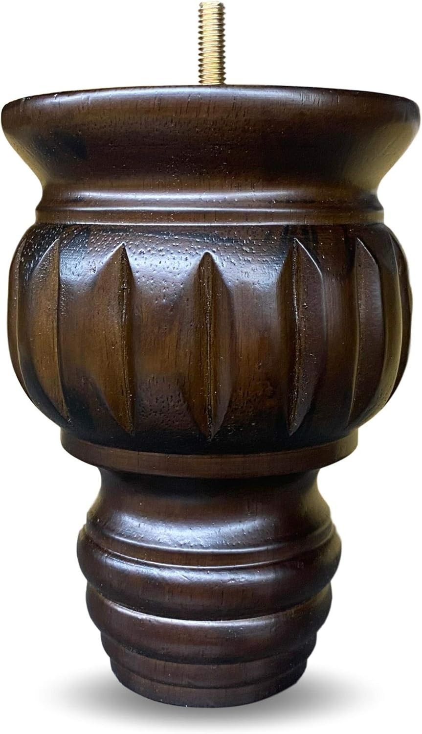 6" Turned Round Buns Walnut Tapered Furniture Wood Legs - Set of 4