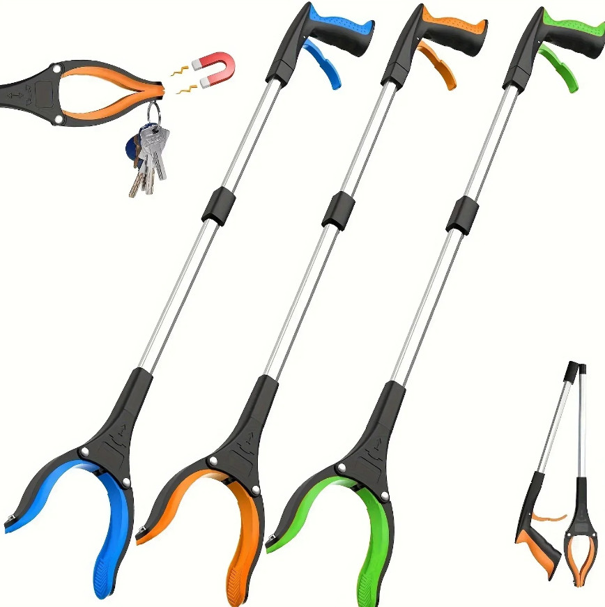 1pc 32in Garbage Picker Grabber Tool with 360° Rotating Clip - NEW