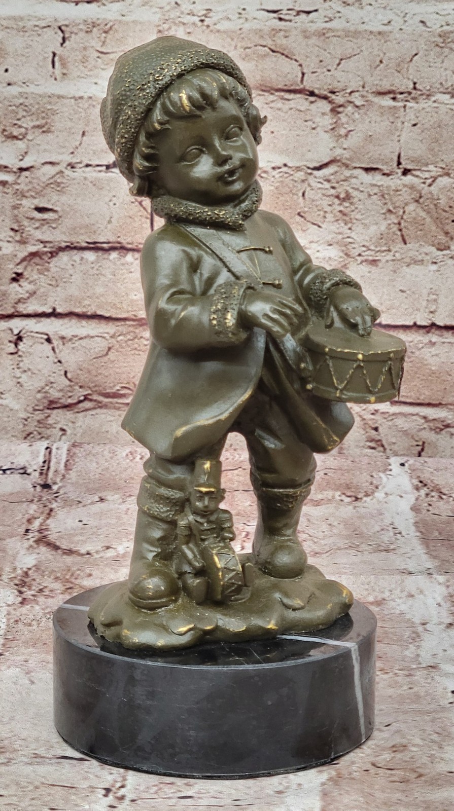 Handmade Bronze Drummer Boy Statue – Collectible Child Musician Sculpture Decor