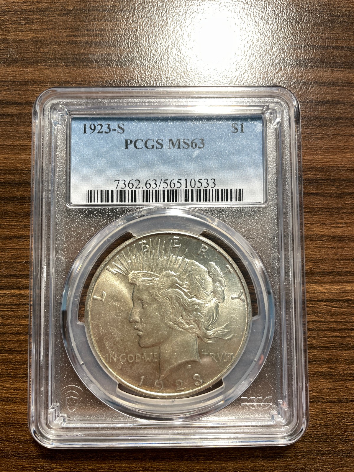 1923-S Peace Silver Dollar $1 PCGS MINT STATE 63 MS 63 Type 2, Low Relief