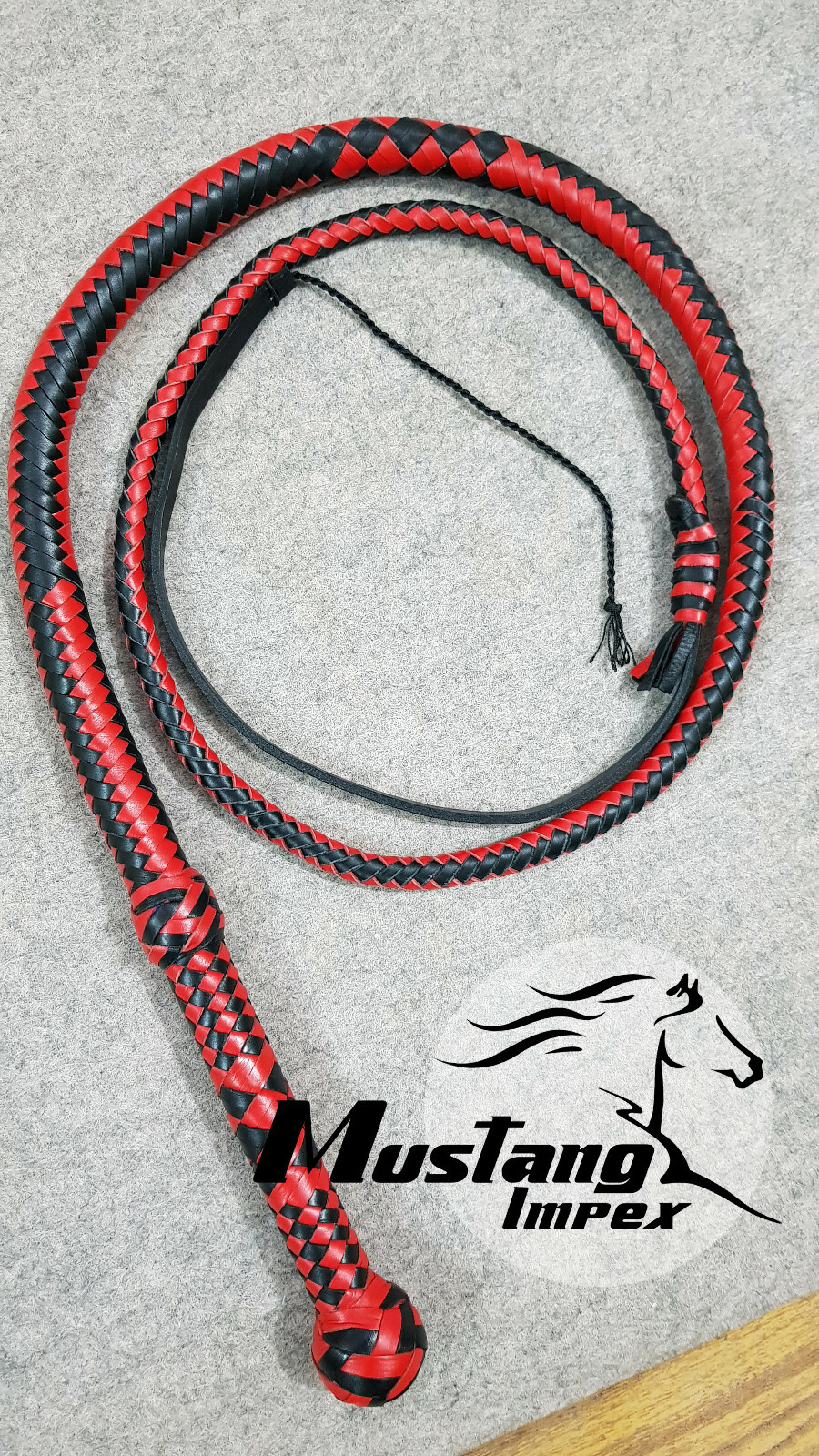 6 Feet whip 12 Plait top Grain Cowhide Leather Heavy Duty Bullwhip Red & Black