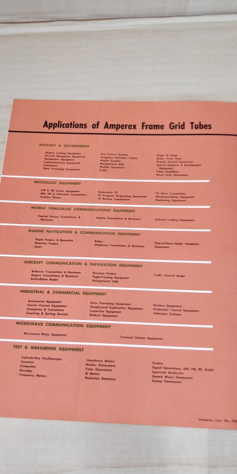 1959 ~ Catalog / Sales Brochure ~ Amperex ~ Frame Grid Tubes