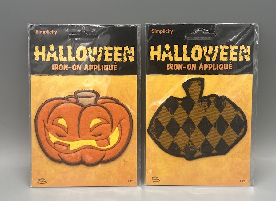 Lot of 2 Simplicity Halloween Iron On Appliques Pumpkin FREE SHIPPING 4" x 3"