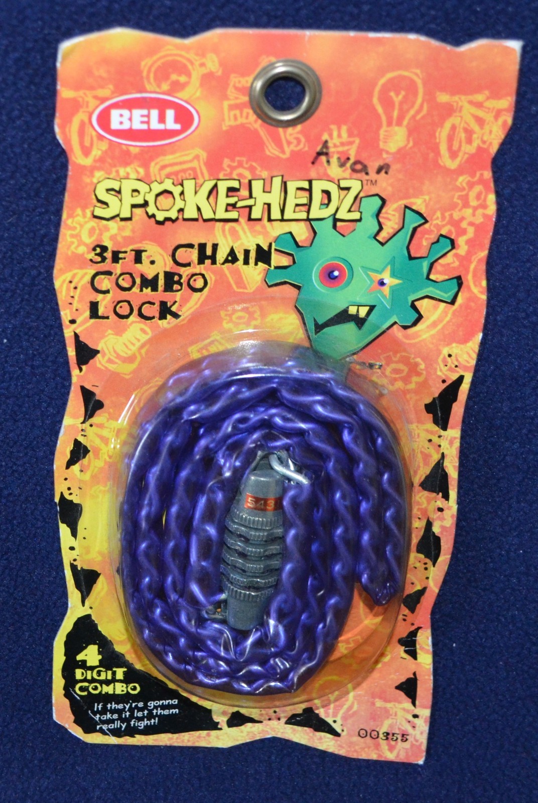 Vintage 1997 Bell SPOKE-HEDZ 3-foot chain bike 4-digit combo lock purple New NIP