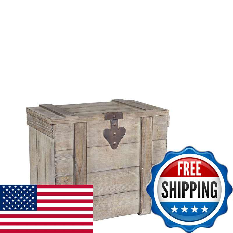 Household Essentials White Washed Rustic Decorative Wooden Trunk Medium 9537-1