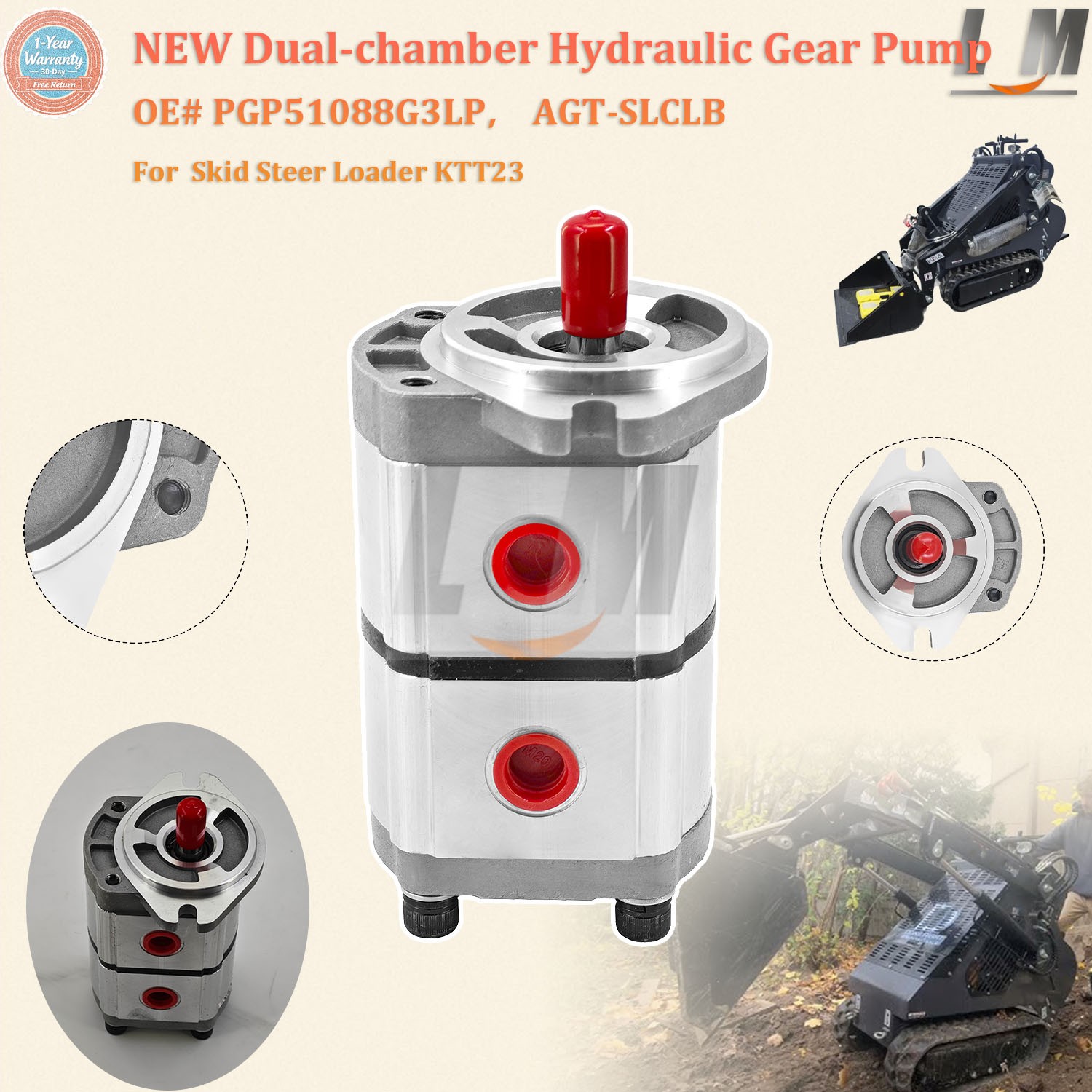 New Two-Section Hydraulic Gear Pump For Skid Steer Loader KTT23 AGT PGP51088G3LP