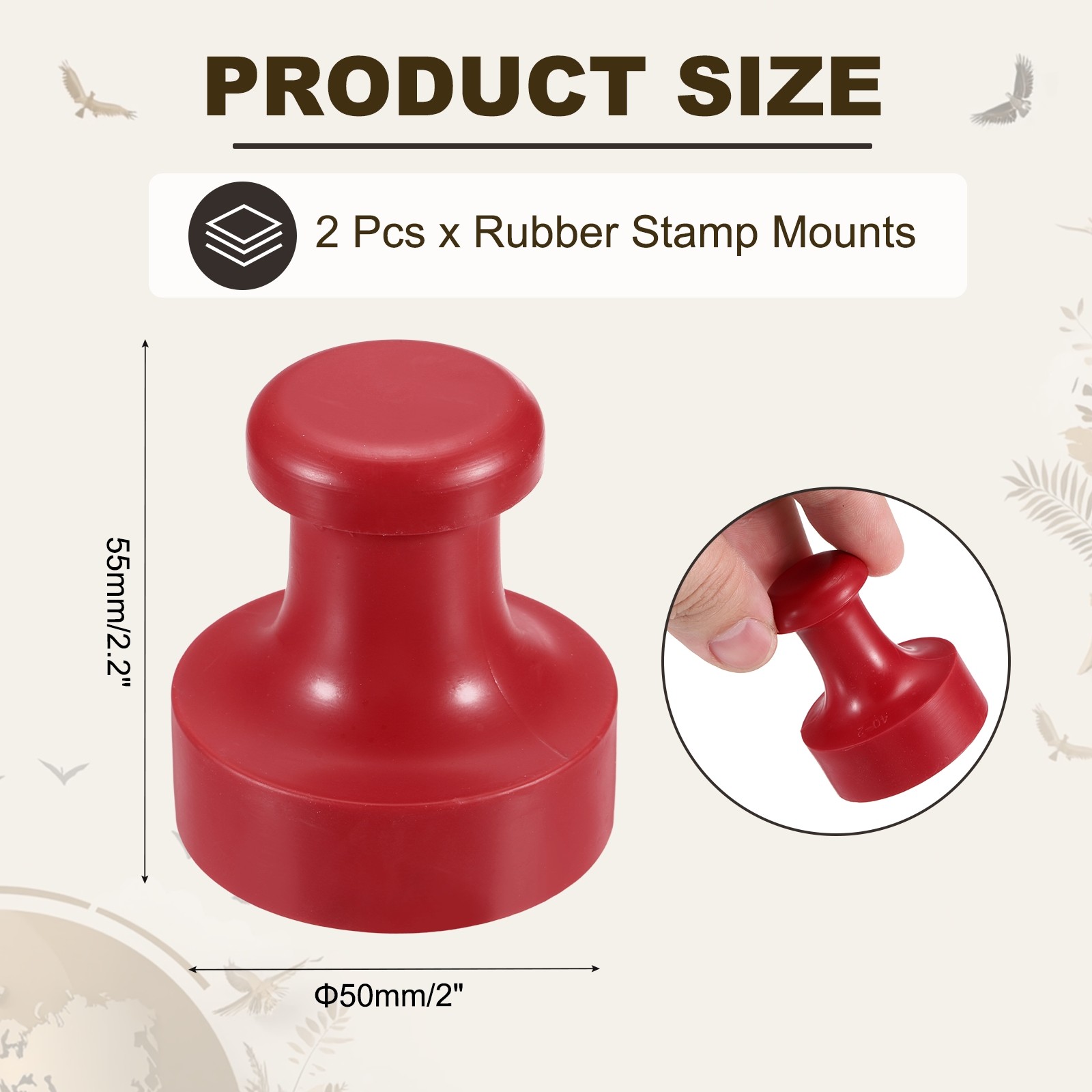 50mm Stamp Rubber Round Handle, 2 Pcs Rubber Stamp Mounts, Red