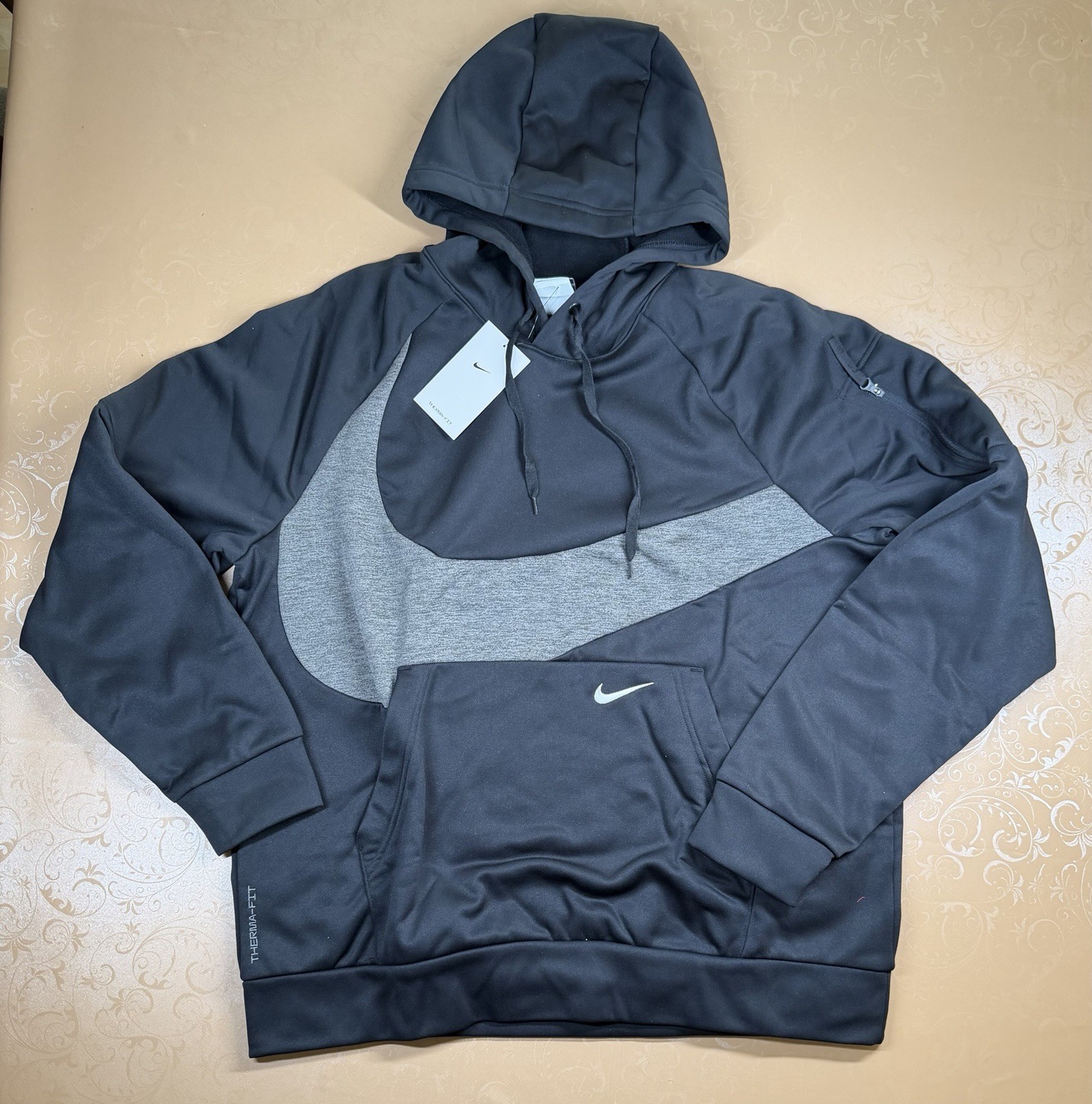 Nike Men's Therma-FIT Pullover Swoosh Hoodie Sweatshirt Black Size Large L NEW