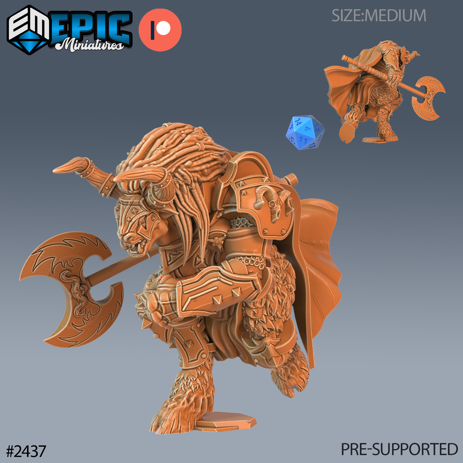 Wooly Minotaur Paladin B | Epic Miniatures | RPG Wargaming 3D Printed Miniature