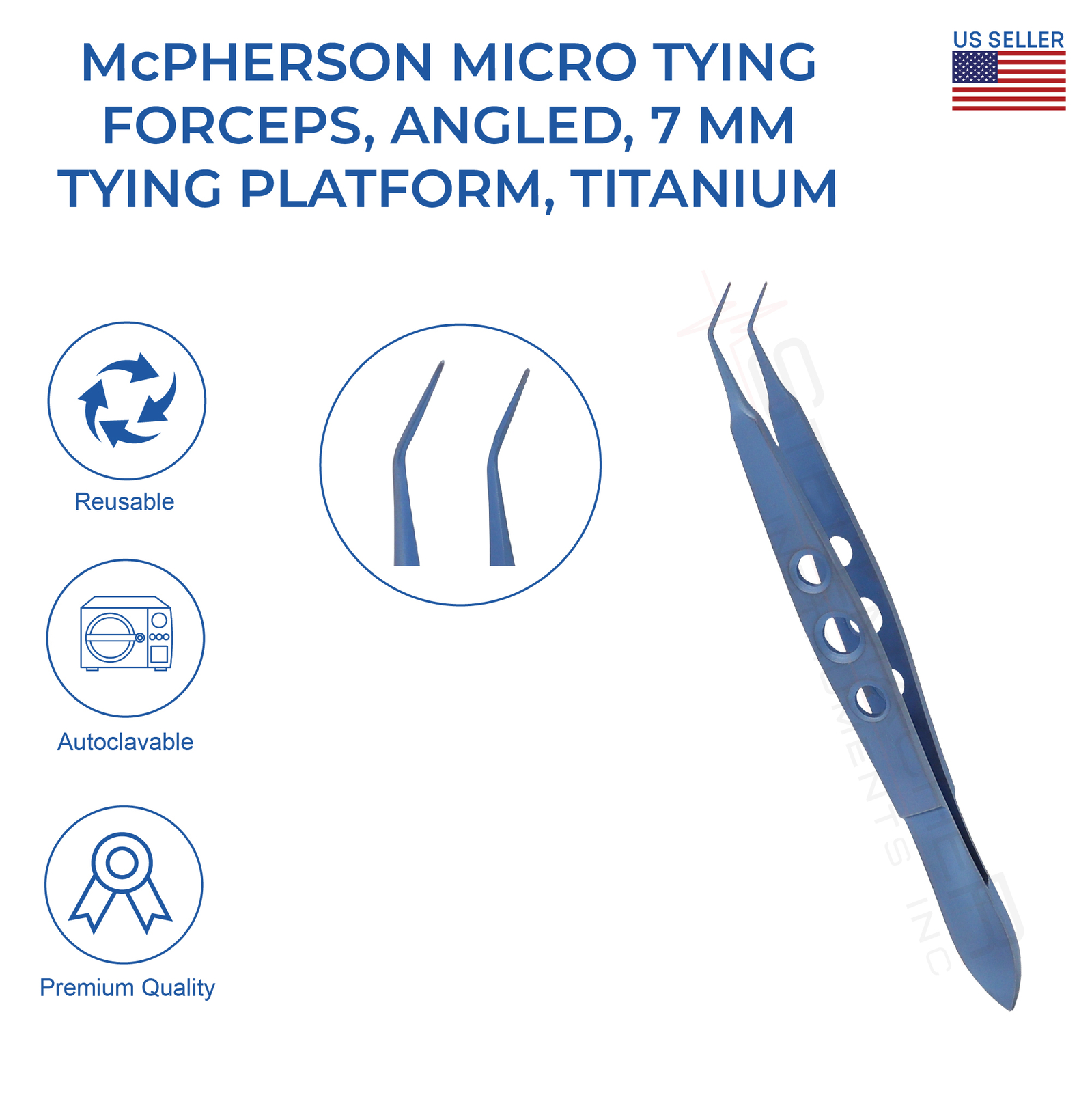 McPherson Suture Tying Forceps Titanium 11 cm 7 mm Angled Ophthalmic Instrument