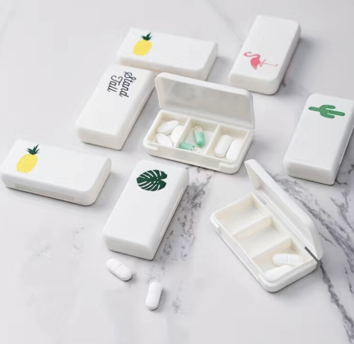 Mini Waterproof Pill Box Medicine Case Holder Travel White Banana Leaf New