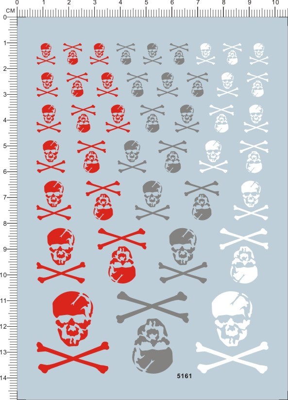 Red White Grey 8-25mm Skull Crossbone Robotech U.N. Spacecraft Water Slide Decal