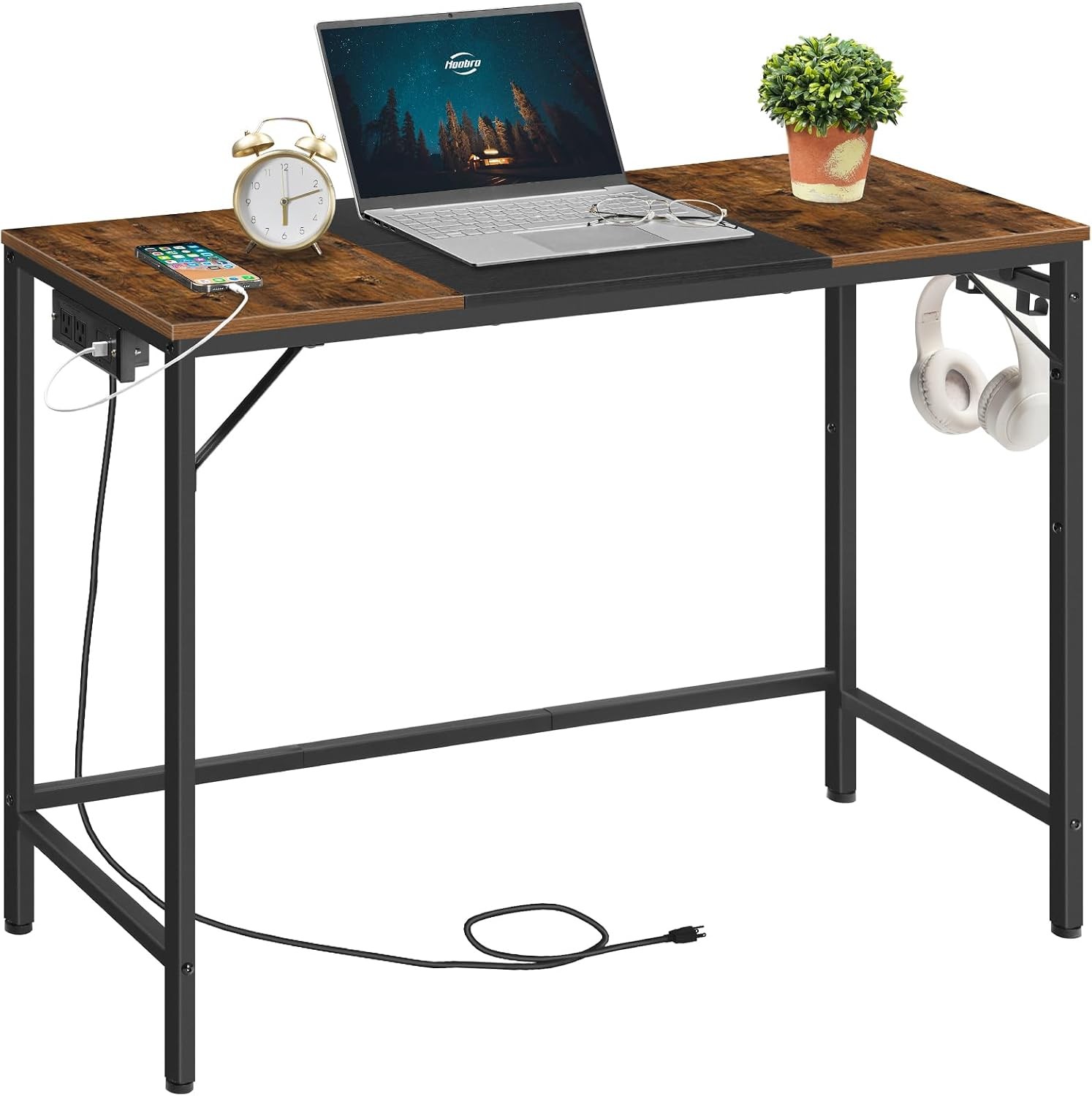 Computer Desk, Home Office Desk with Power Outlet, Modern Study Writing