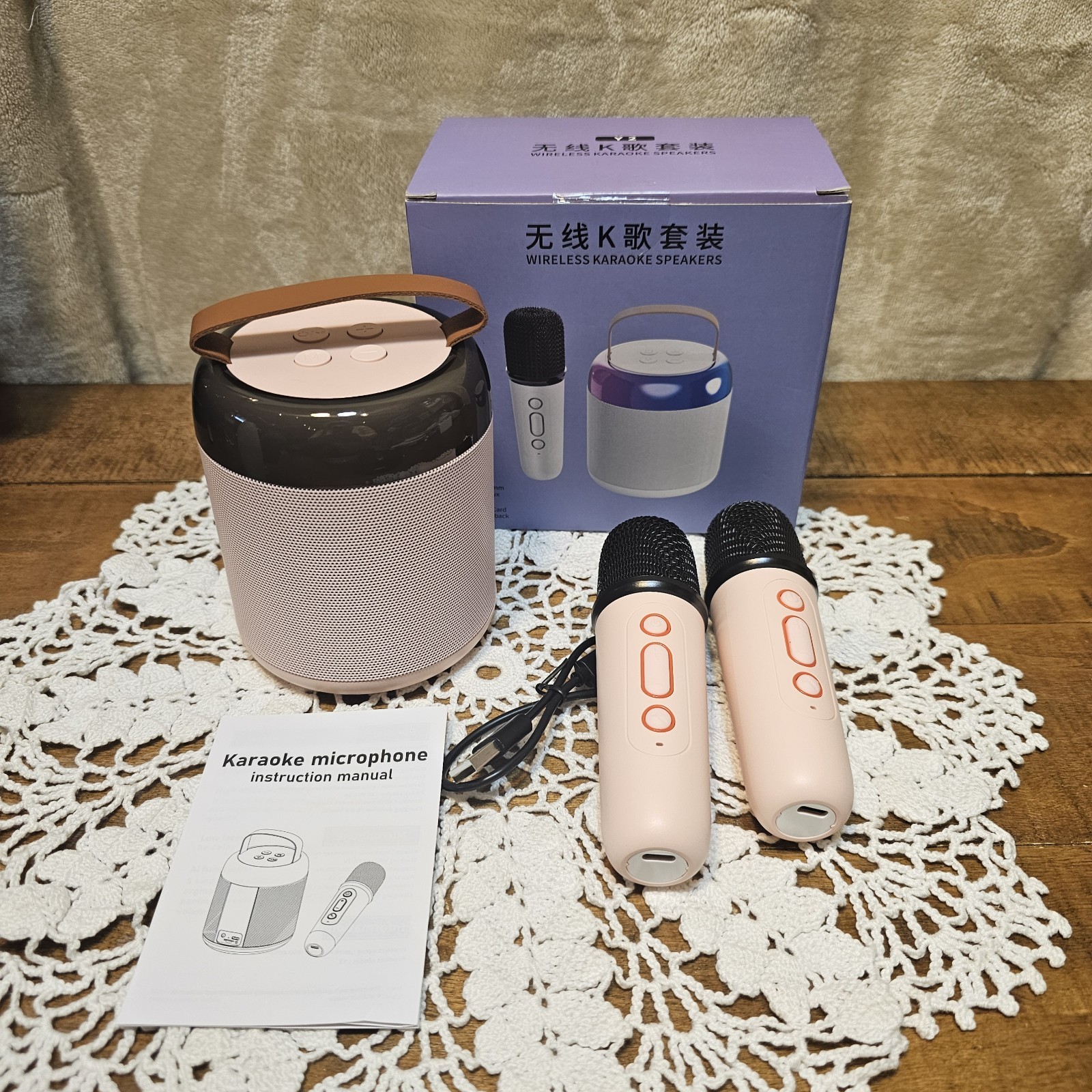 NEW Mini Portable Karaoke Machine Bluetooth Speaker 2 Wireless Mics