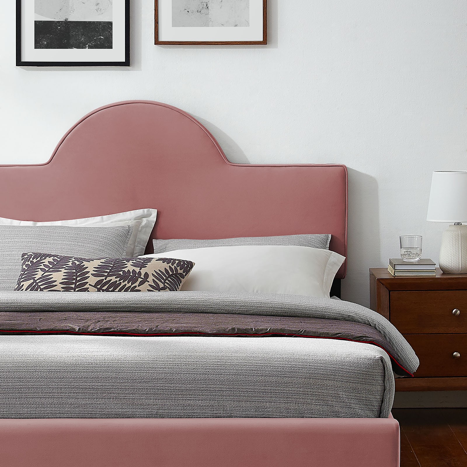 Modway Sunny Performance Velvet King Bed in Dusty Rose