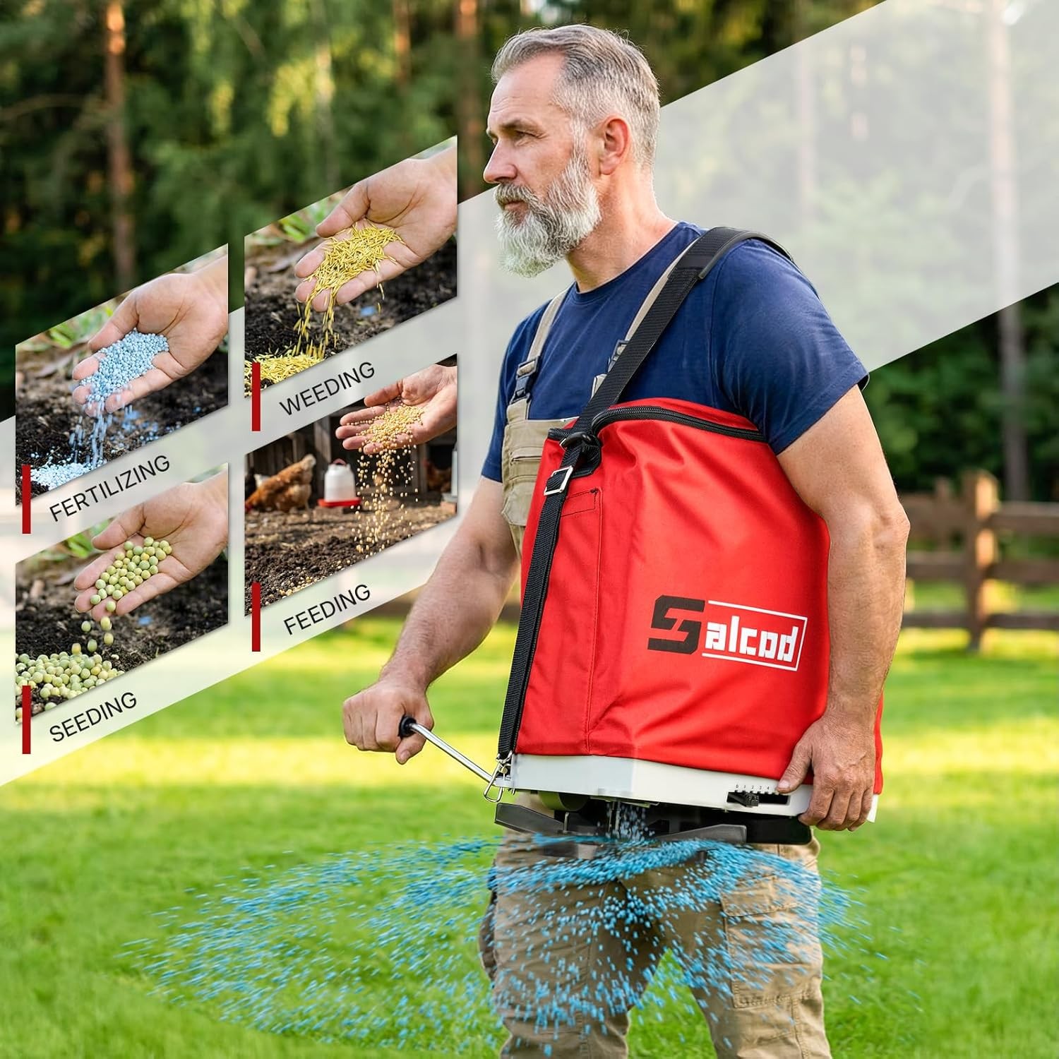 25LB Bag Seed Spreader for Lawn, Adjustable Handheld Fertilizer Spreader with Sh