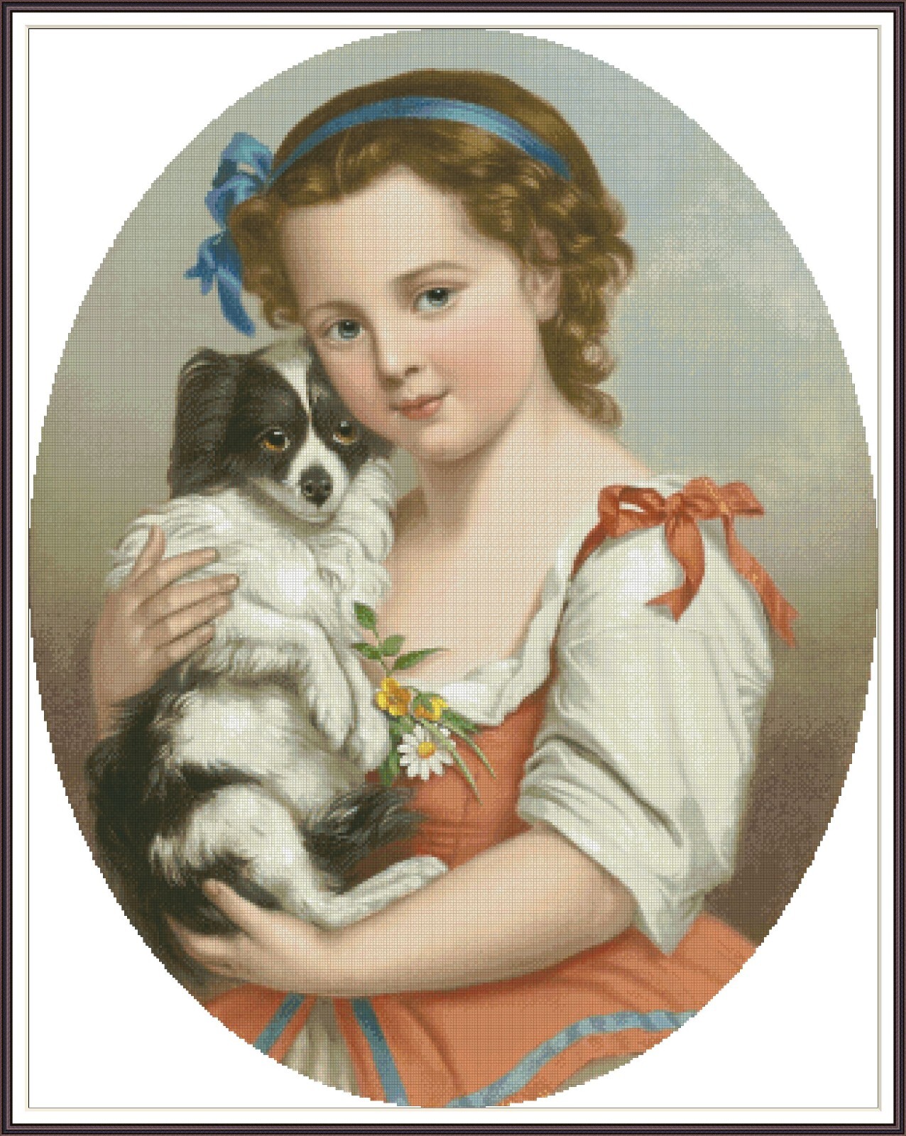 Girl with a Dog 628 Chart Counted Cross Stitch Pattern Needlework