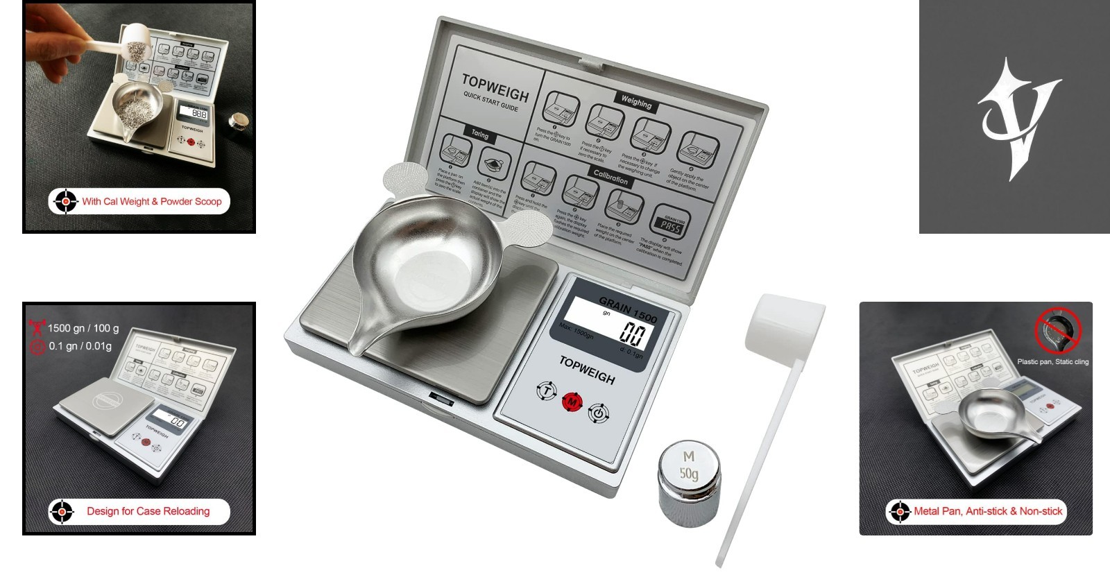 Accurate Reloading Scale with LCD Backlight & Calibration Weight - Silver Finish