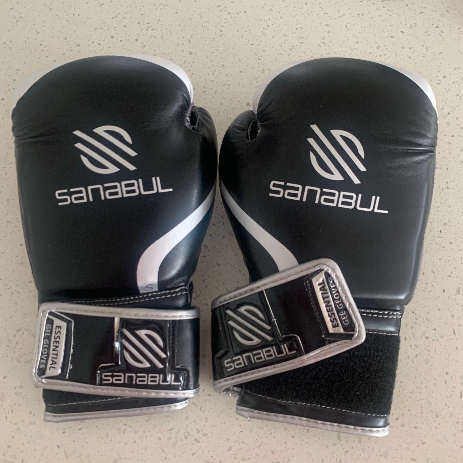 Sanabul Essential Gel Boxing Gloves 8oz Black Silver Training Sparring MMA