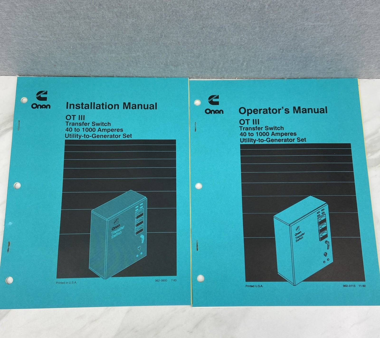 2 Cummins Onan OT III Operator’s  & Installation Manuals Transfer Switch 40-1000