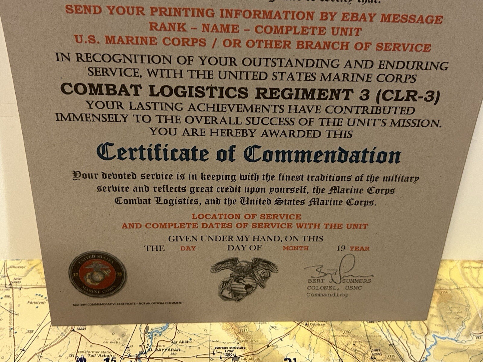 U.S.M.C. / COMBAT LOGISTICS REGIMENT 3 (CLR-3) CERTIFICATE OF COMMENDATION