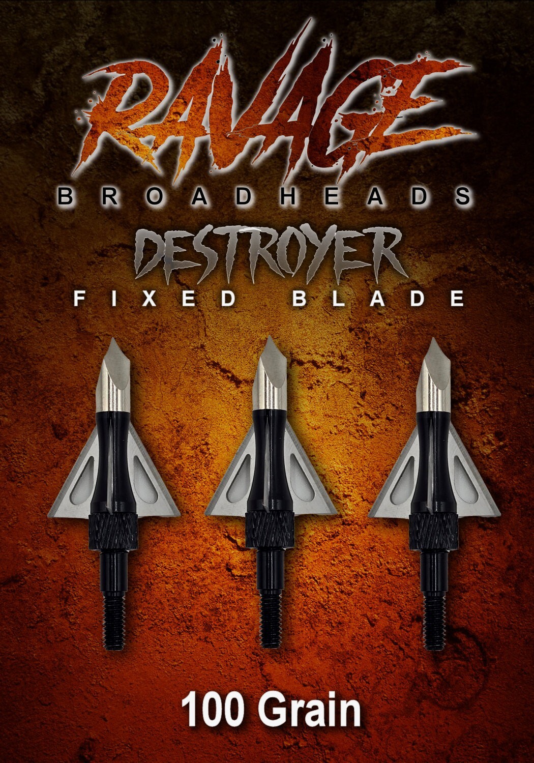 RAVAGE DESTROYER Fixed Broadhead 100gr 1.4" Wound Channel 3 Pack Power Head