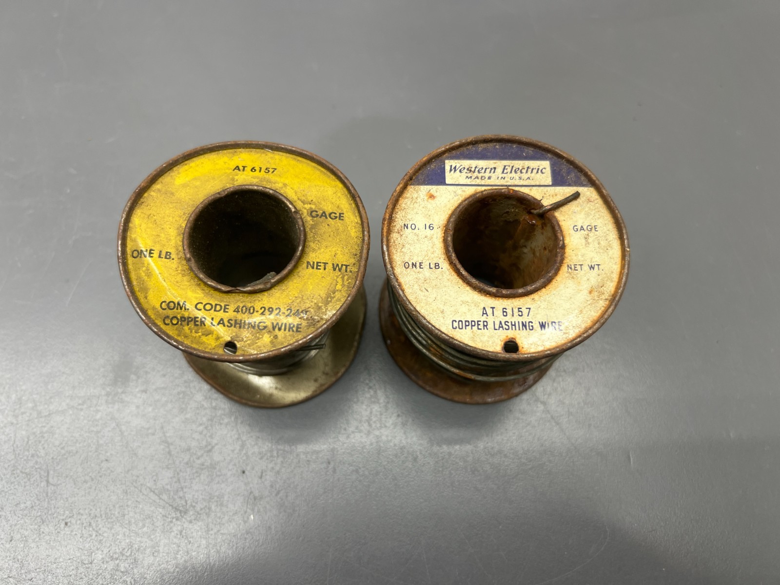 (t) VINTAGE WESTERN ELECTRIC AT6157 COPPER LASHING WIRE 2 ROLLS SOLDER - USA