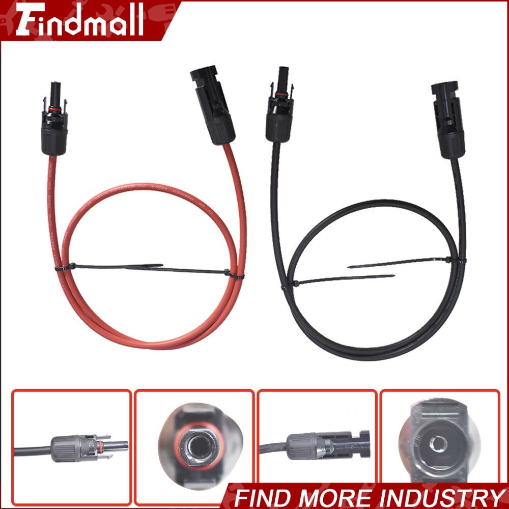Findmall 1 Pair 12AWG 15ft Black+Red Solar Panel Extension Cable Wire Connector
