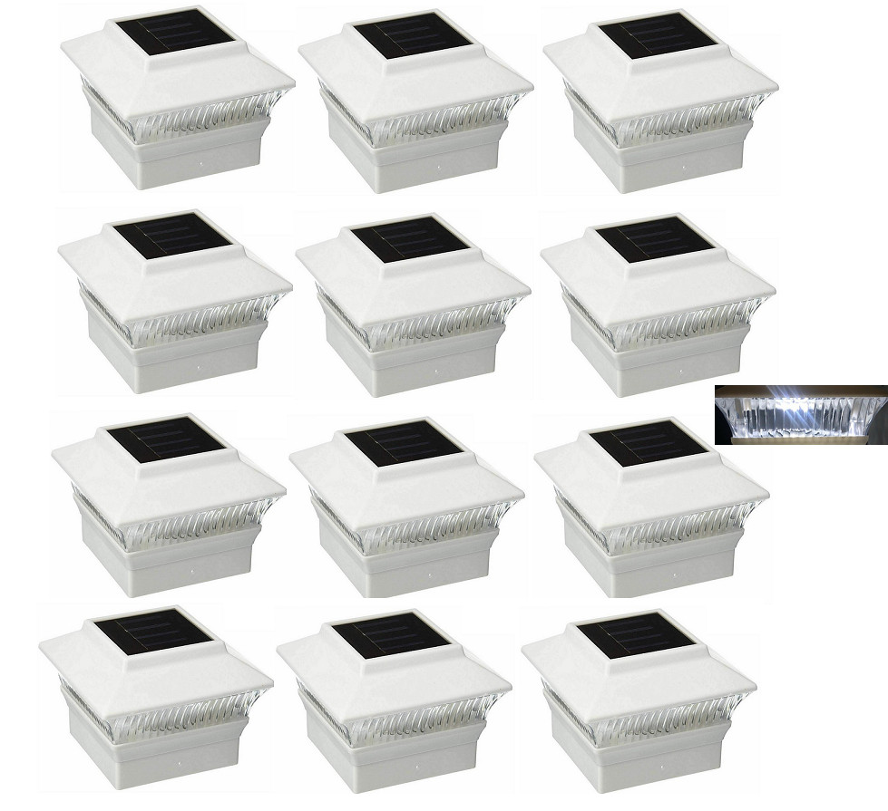 12 Pack White Outdoor Solar Powered LED 4 x 4 Fence Post Cap Lights For PVC Post