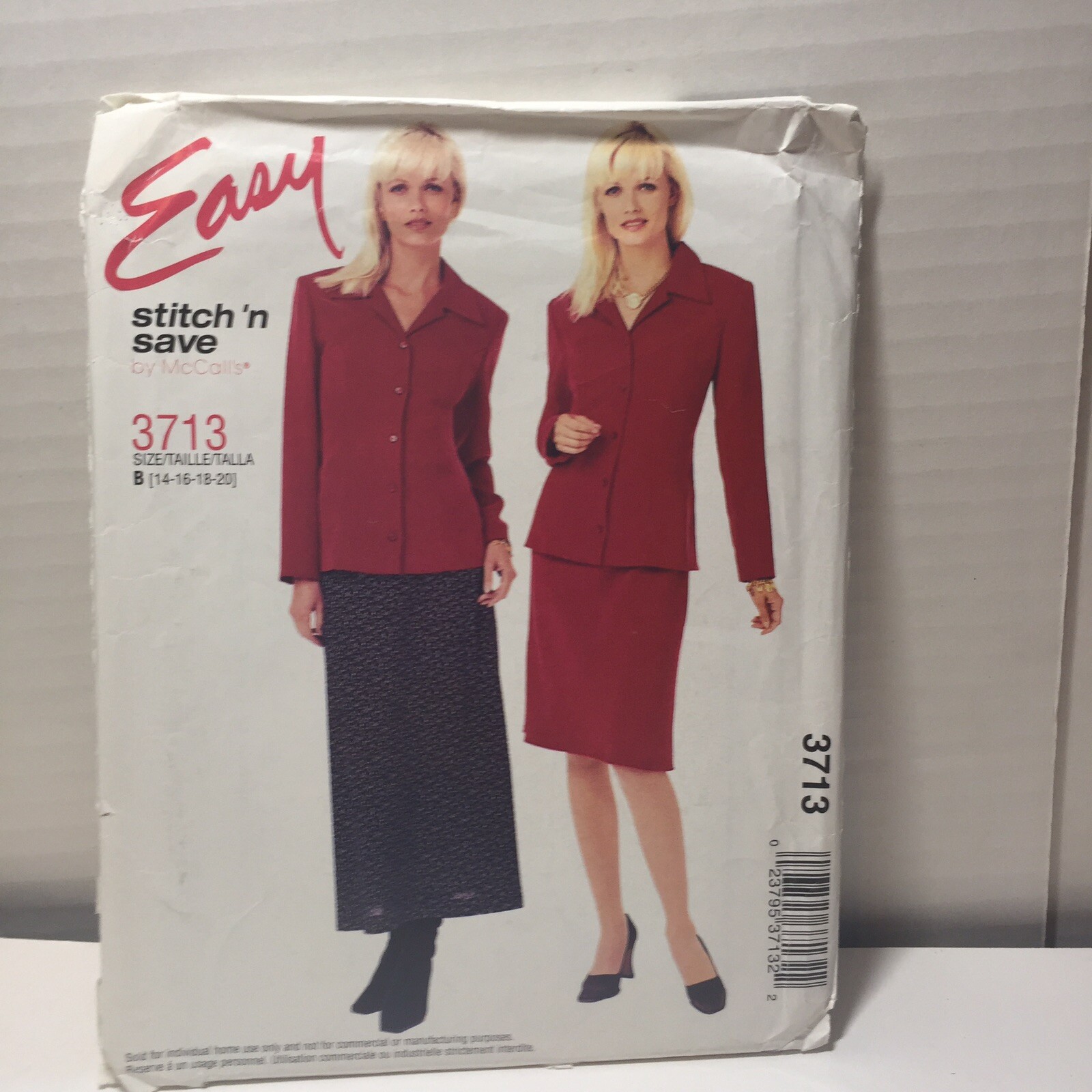 Easy Stitch 'n Save 3713 Size 14-20 Misses' Miss Petite Shirt-Jacket Bias Skirt