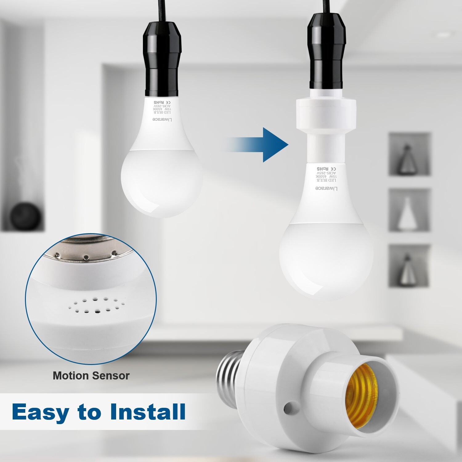 2Pack E27/E26 Radar Motion Light Holder Detector Base Lamp Switch Bulb Socket