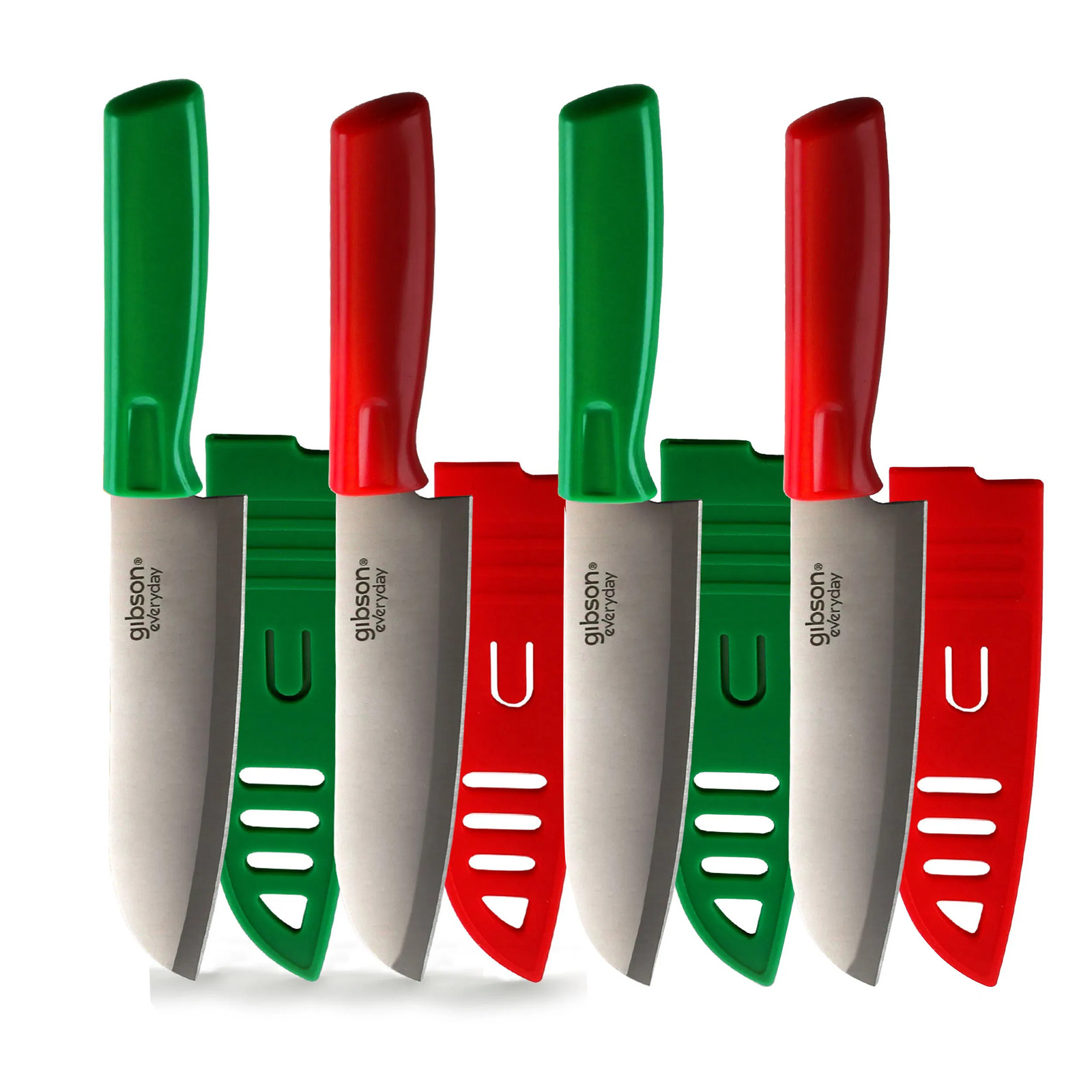 Gibson Everyday Grantville 4 Piece 6 Inch Santoku Knife with Sheath in Red and G